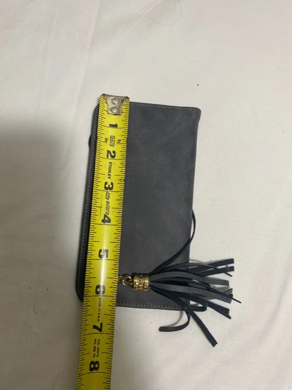 Gray Faux Leather Cell Phone Wallet Crossbody Purse Wristlet Card Holder Tassel